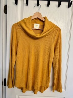 Layering Piece Anthropologie Maeve Mustard Yellow Ribbed Cowl Neck Sweater